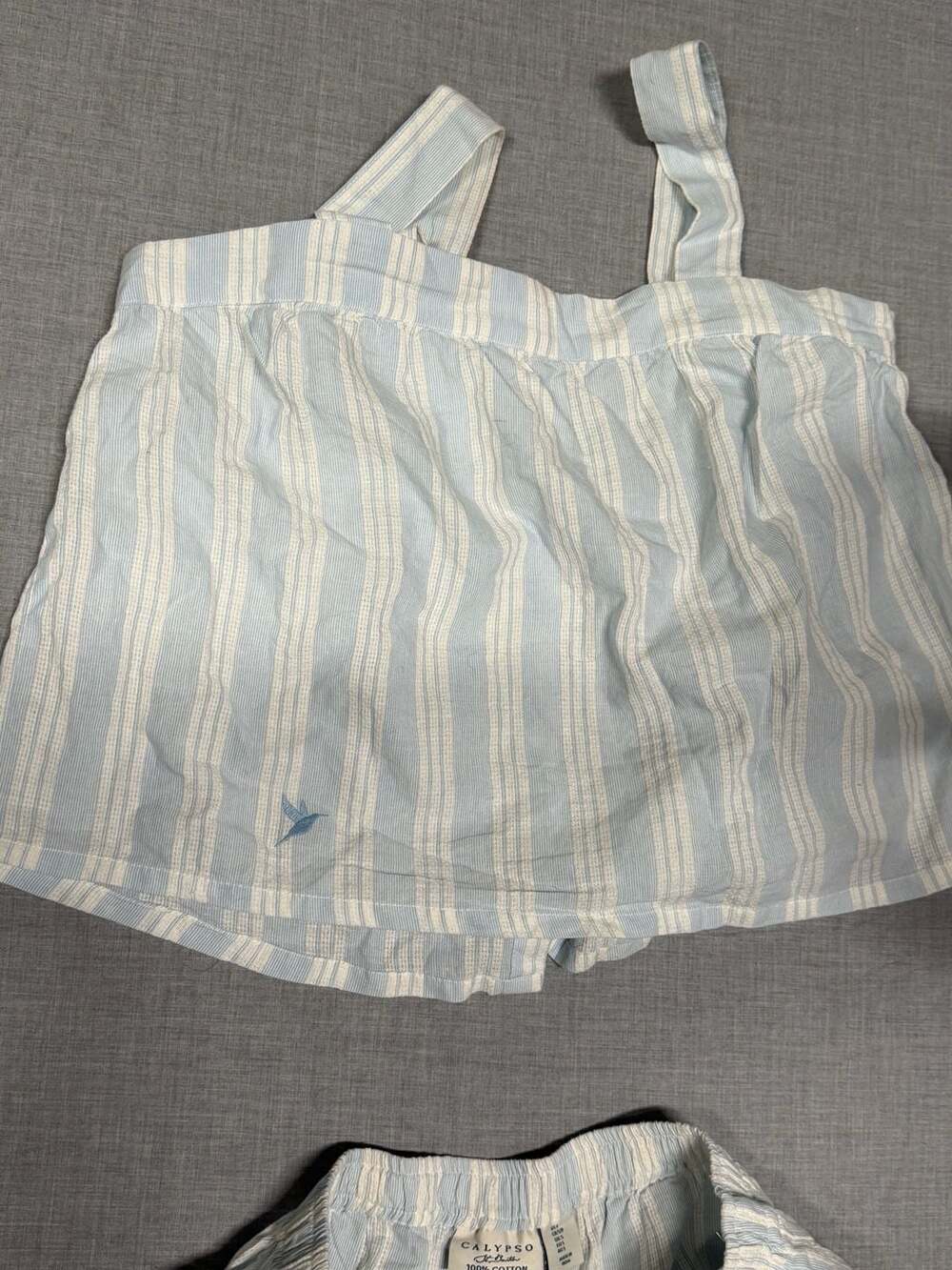 Calypso St. Barth Blue & White Striped Cotton Pajama Set, Size S - Picture 4 of 5